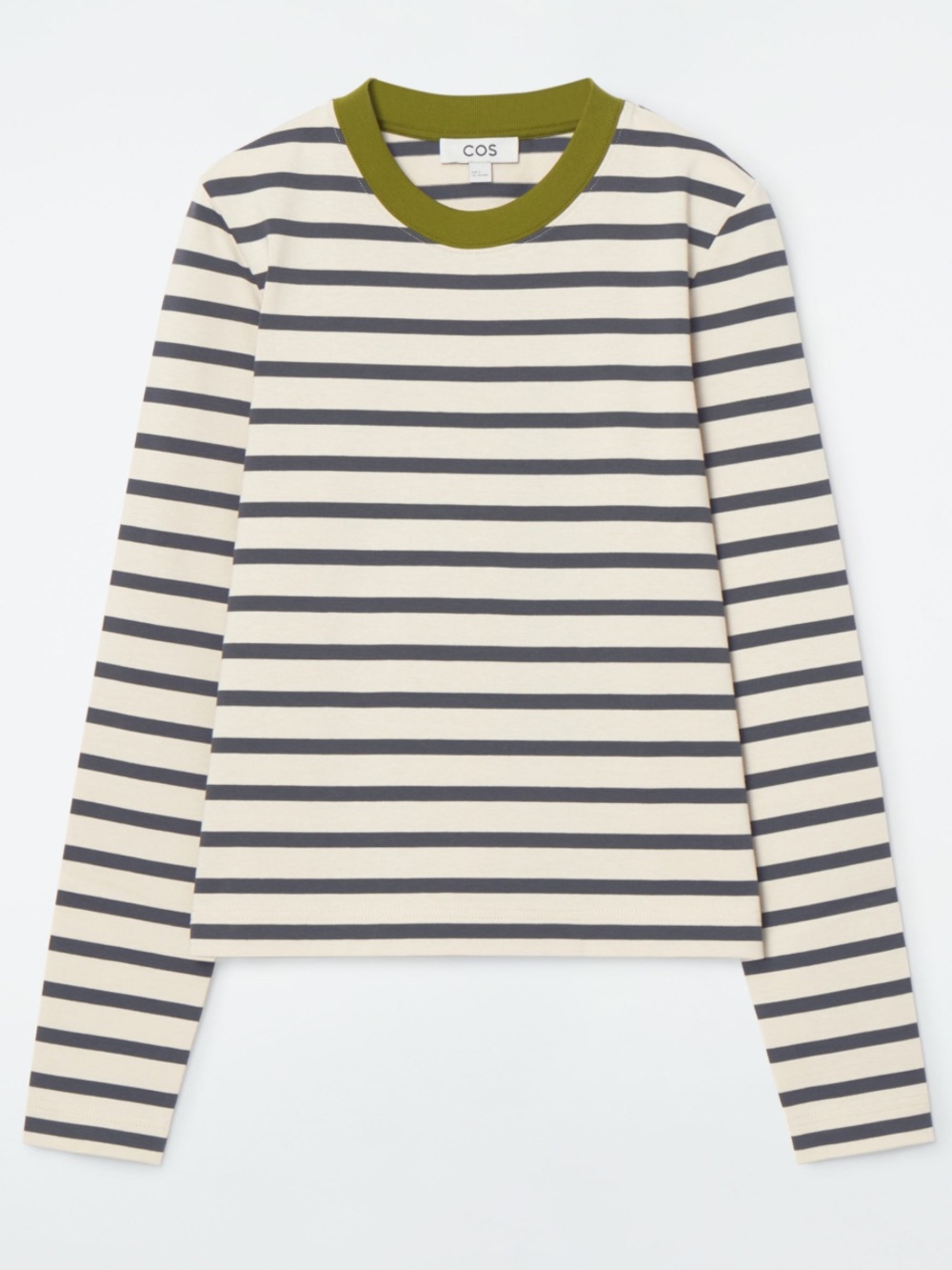 COS Cream and Black Striped Long-Sleeve Tee with Olive Neck